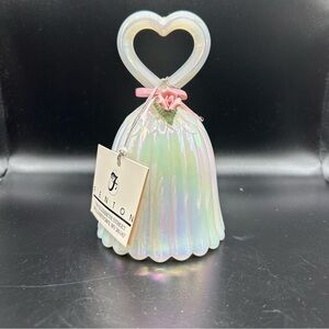 Fenton White Iridescent Glass Bell Applied Rose Heart Handle